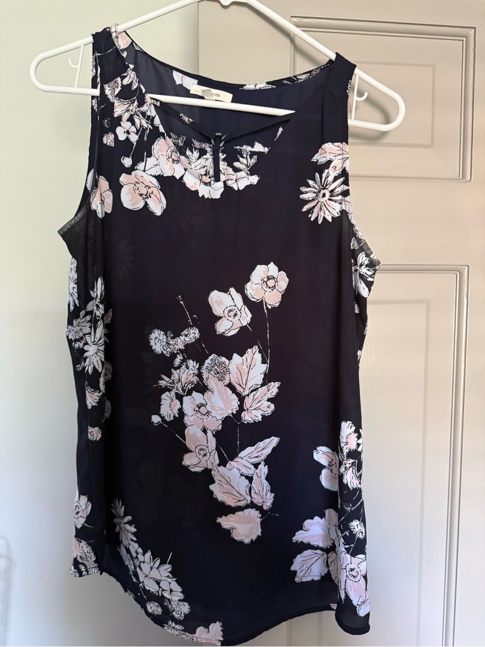 Maurices Navy Floral Sleeveless Top with Pale Pink Accents